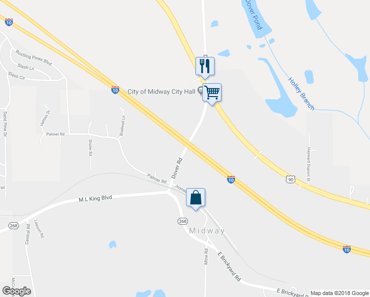 map of restaurants, bars, coffee shops, grocery stores, and more near 1975 Dover Road in Midway