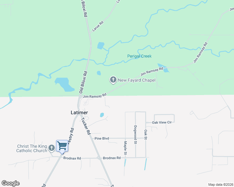 map of restaurants, bars, coffee shops, grocery stores, and more near 15003 Jim Ramsay Road in Ocean Springs