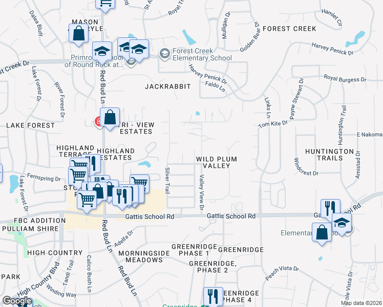 map of restaurants, bars, coffee shops, grocery stores, and more near 100 Glacier Cove in Round Rock