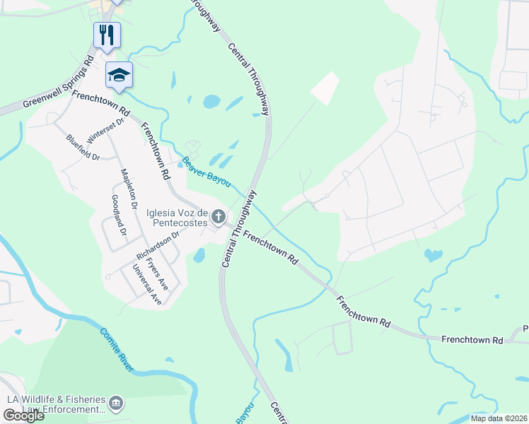 map of restaurants, bars, coffee shops, grocery stores, and more near 14879 Frenchtown Road in Central