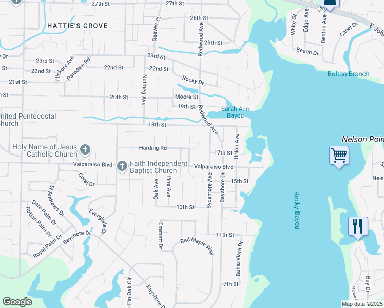 map of restaurants, bars, coffee shops, grocery stores, and more near 1755 Hopper Street in Niceville