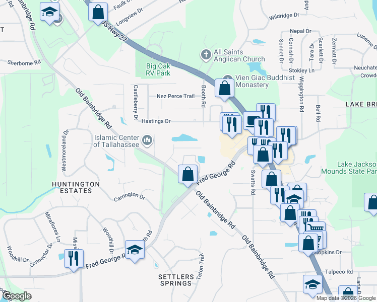 map of restaurants, bars, coffee shops, grocery stores, and more near 2650 Amber Trace in Tallahassee