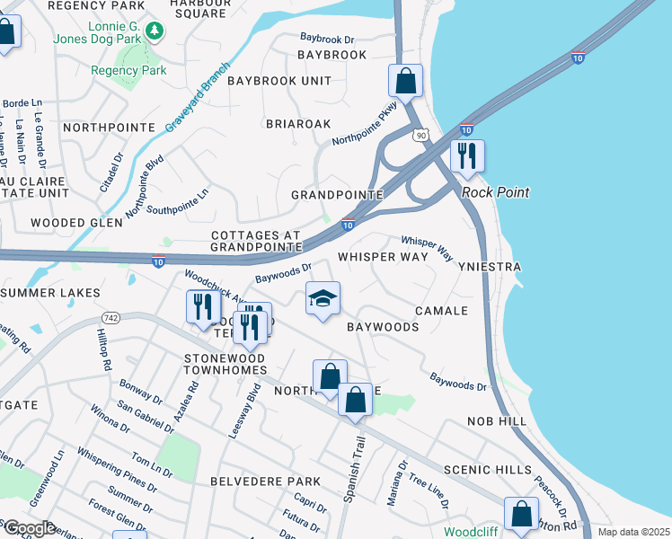 map of restaurants, bars, coffee shops, grocery stores, and more near 4218 Baywoods Drive in Pensacola