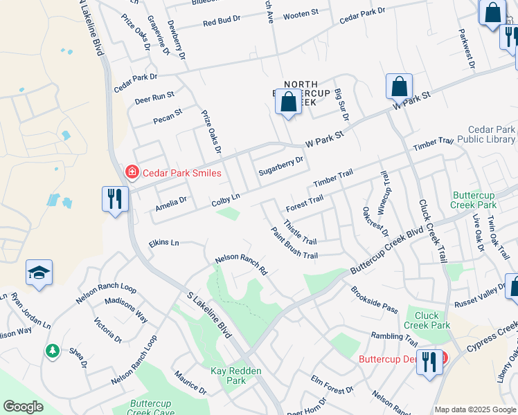 map of restaurants, bars, coffee shops, grocery stores, and more near 1300 Yellow Rose Trail in Cedar Park