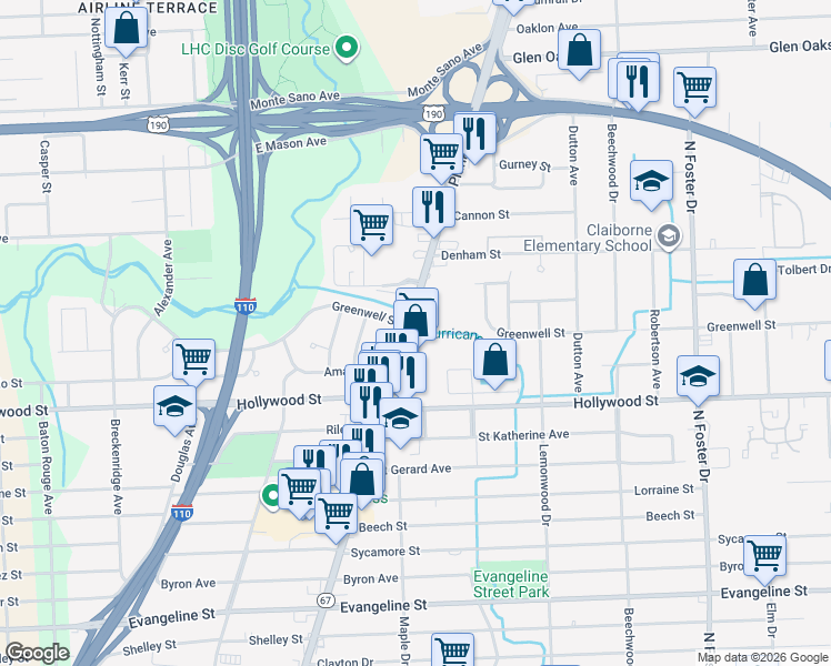 map of restaurants, bars, coffee shops, grocery stores, and more near in Baton Rouge