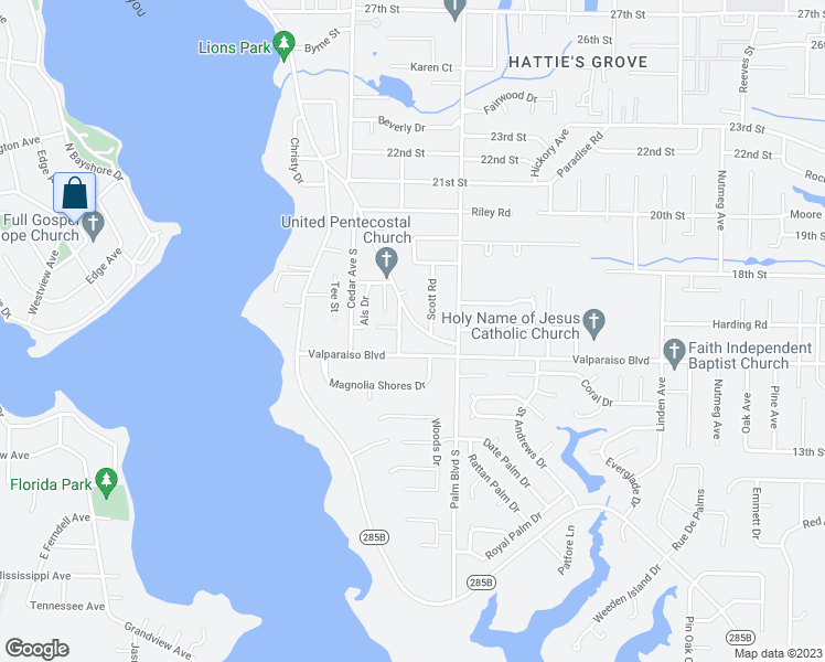 map of restaurants, bars, coffee shops, grocery stores, and more near 1313 Finck Road in Niceville