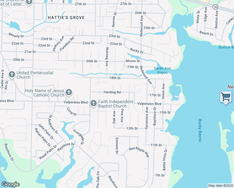 map of restaurants, bars, coffee shops, grocery stores, and more near 140 Harding Road in Niceville