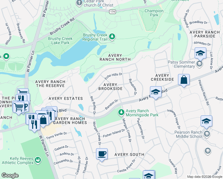 map of restaurants, bars, coffee shops, grocery stores, and more near 10101 Loxley Lane in Austin