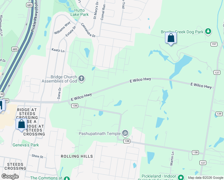 map of restaurants, bars, coffee shops, grocery stores, and more near 901 County Road 138 in Hutto