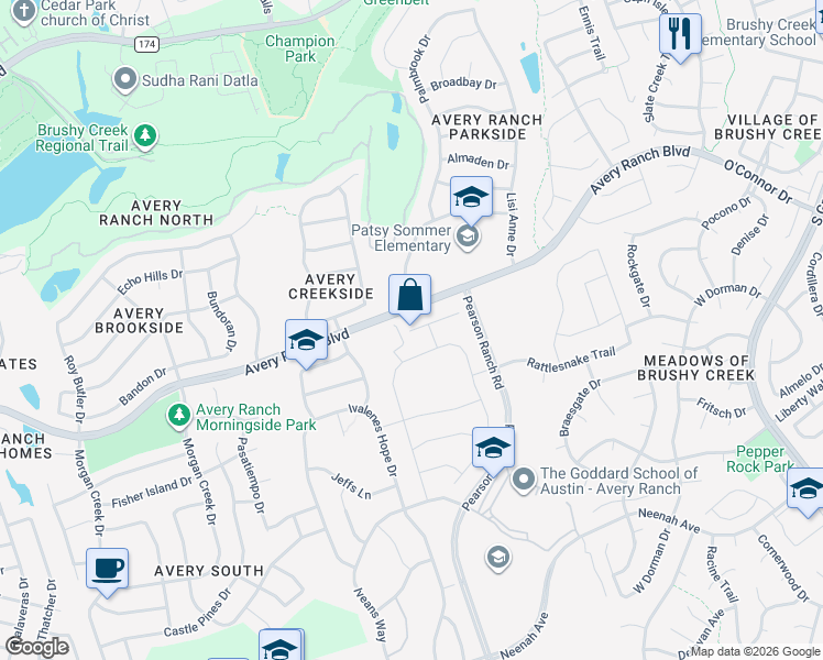 map of restaurants, bars, coffee shops, grocery stores, and more near 10200 Ida Grove Lane in Austin