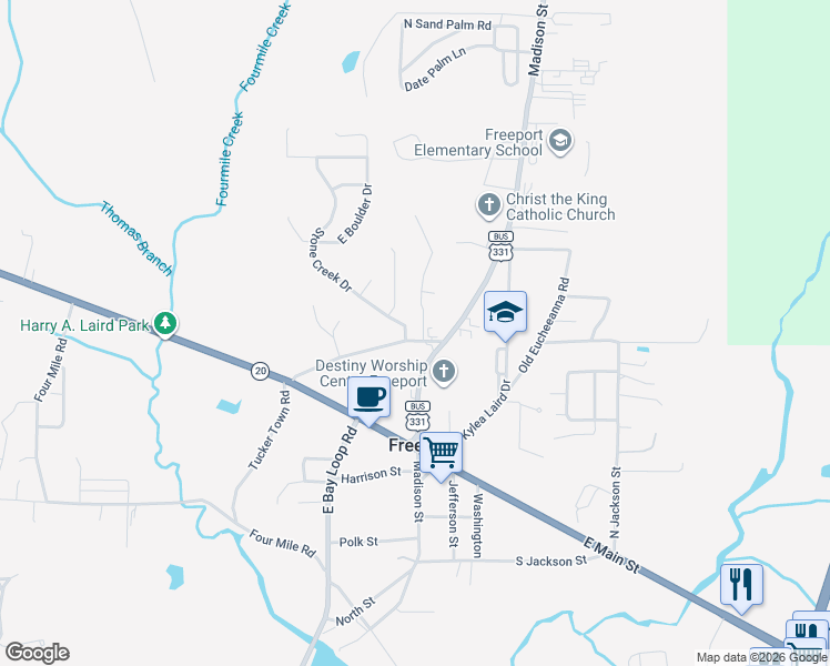 map of restaurants, bars, coffee shops, grocery stores, and more near 55 Palm Street in Freeport