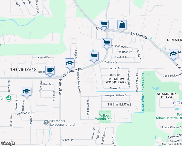 map of restaurants, bars, coffee shops, grocery stores, and more near 1138 Cockerham Road in Denham Springs