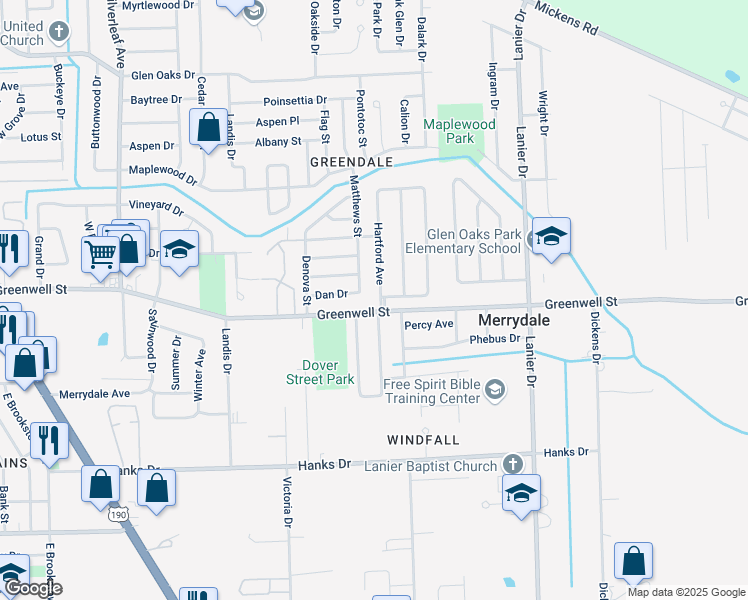 map of restaurants, bars, coffee shops, grocery stores, and more near 5657 Hartford Avenue in Baton Rouge