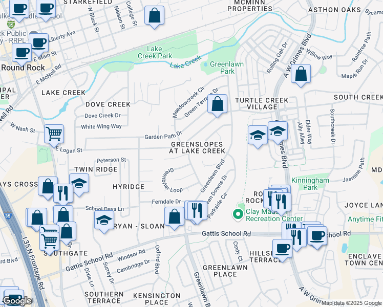 map of restaurants, bars, coffee shops, grocery stores, and more near 807 Meadowcreek Drive in Round Rock