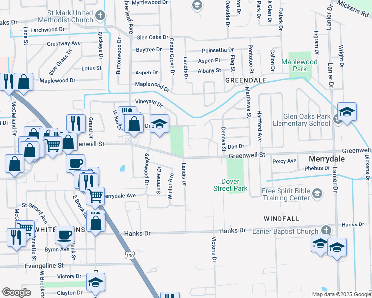 map of restaurants, bars, coffee shops, grocery stores, and more near 5665 Holiday Court in Baton Rouge