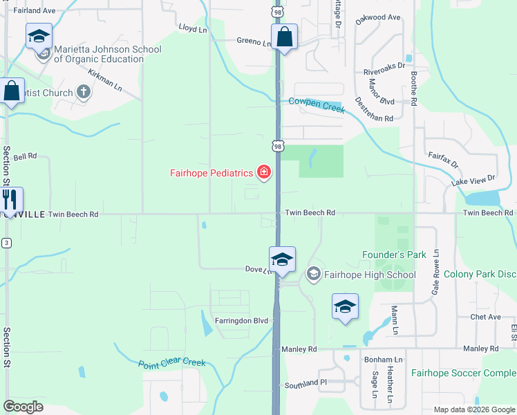 map of restaurants, bars, coffee shops, grocery stores, and more near 811 Twin Beech Road in Fairhope