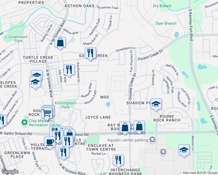map of restaurants, bars, coffee shops, grocery stores, and more near 700 Ray Berglund Boulevard in Round Rock