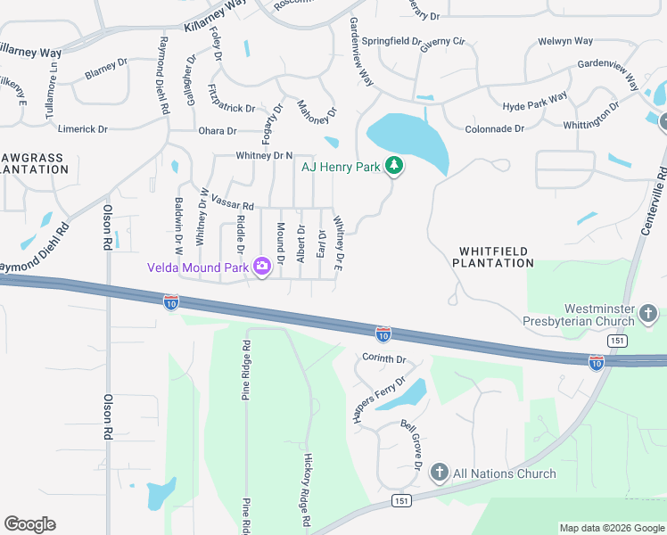 map of restaurants, bars, coffee shops, grocery stores, and more near 3216 Whitney Drive East in Tallahassee