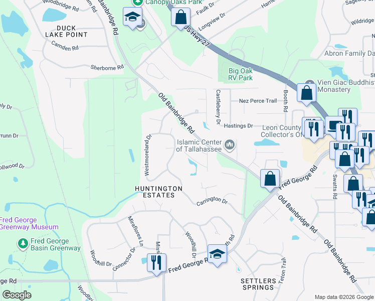 map of restaurants, bars, coffee shops, grocery stores, and more near in Tallahassee