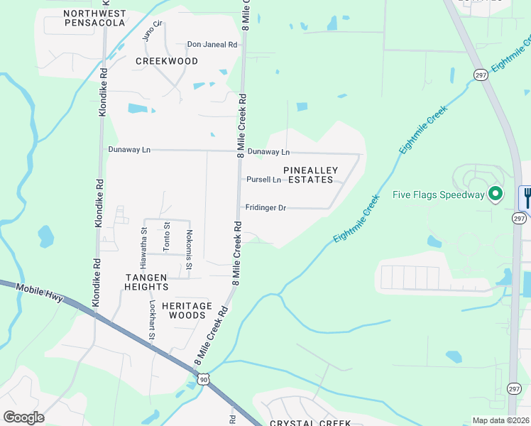 map of restaurants, bars, coffee shops, grocery stores, and more near 3350 Fridinger Drive in Pensacola