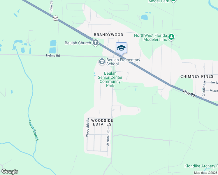 map of restaurants, bars, coffee shops, grocery stores, and more near 7411 Woodside Road in Pensacola