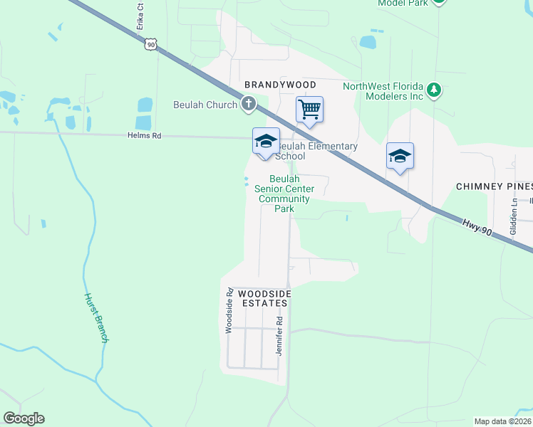 map of restaurants, bars, coffee shops, grocery stores, and more near 7435 Miranda Sue Boulevard in Pensacola