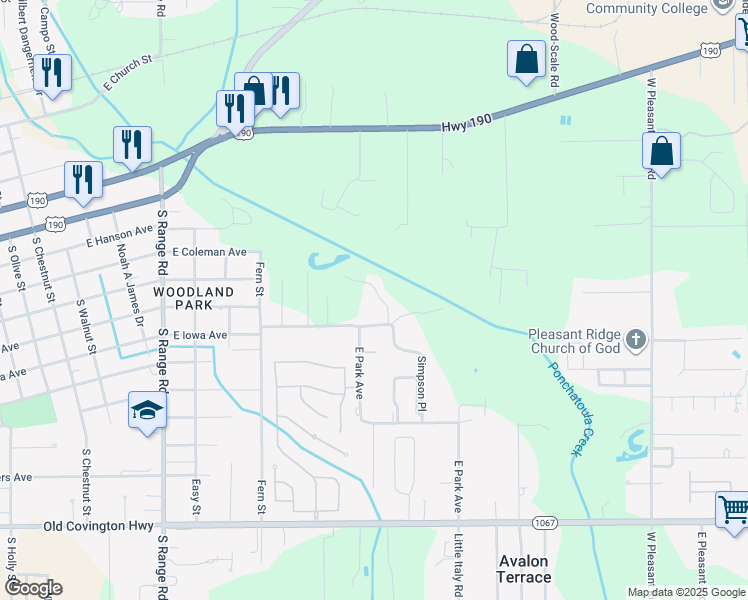 map of restaurants, bars, coffee shops, grocery stores, and more near 44321 Simpson Place in Hammond