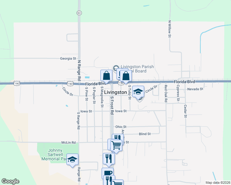 map of restaurants, bars, coffee shops, grocery stores, and more near in Livingston