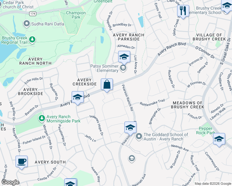 map of restaurants, bars, coffee shops, grocery stores, and more near 10200 Ida Grove Lane in Austin