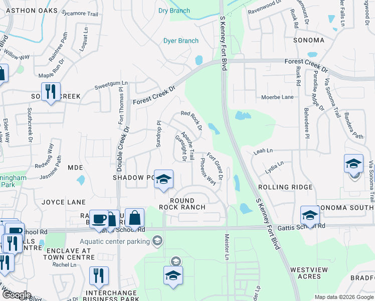 map of restaurants, bars, coffee shops, grocery stores, and more near 1809 Gunsight Drive in Round Rock