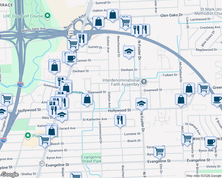 map of restaurants, bars, coffee shops, grocery stores, and more near 5755 Dutton Avenue in Baton Rouge