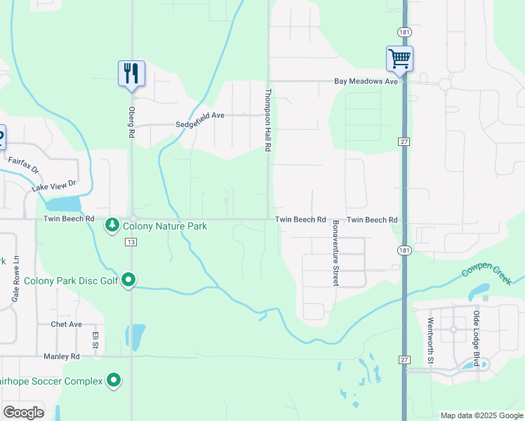 map of restaurants, bars, coffee shops, grocery stores, and more near 19201 Thompson Hall Road in Fairhope