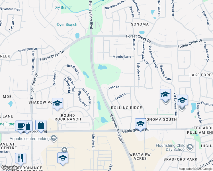 map of restaurants, bars, coffee shops, grocery stores, and more near 1026 Leah Lane in Round Rock