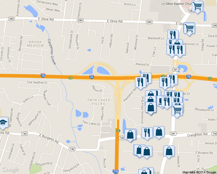 map of restaurants, bars, coffee shops, grocery stores, and more near 177 Hilburn Court in Pensacola