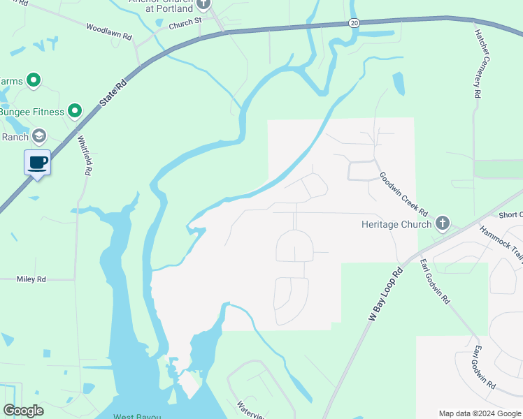 map of restaurants, bars, coffee shops, grocery stores, and more near J Hunter's Way South in Freeport