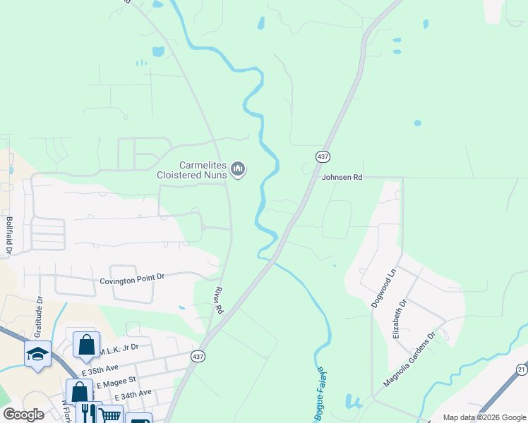 map of restaurants, bars, coffee shops, grocery stores, and more near 73545 Louisiana 437 in Covington