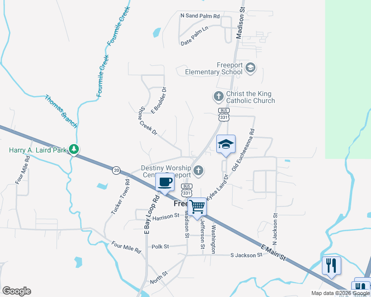 map of restaurants, bars, coffee shops, grocery stores, and more near 55 Palm Street in Freeport