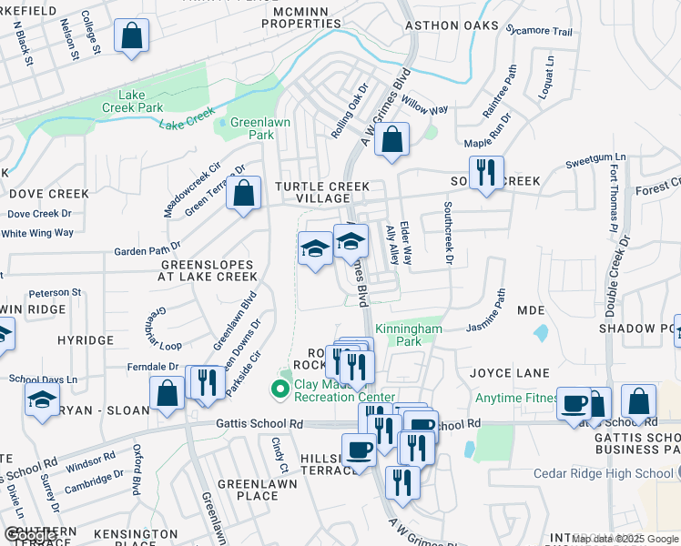 map of restaurants, bars, coffee shops, grocery stores, and more near 1753 Thompson Trail in Round Rock
