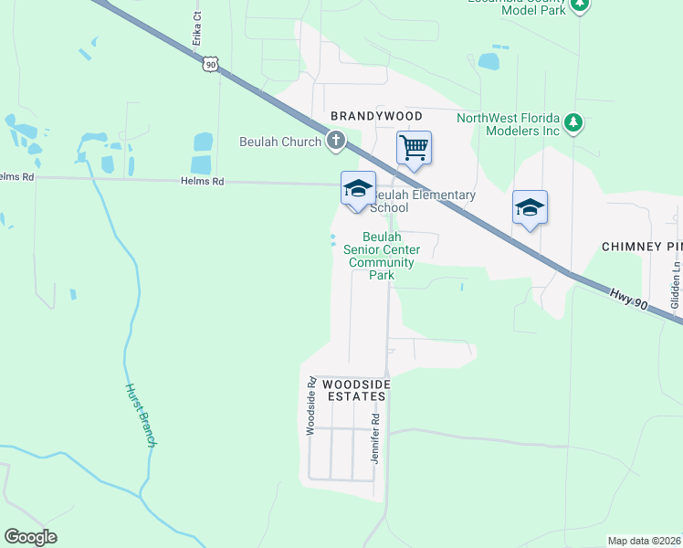 map of restaurants, bars, coffee shops, grocery stores, and more near 7435 Miranda Sue Boulevard in Pensacola