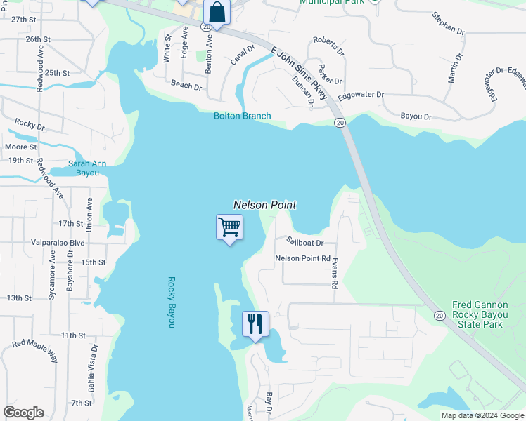 map of restaurants, bars, coffee shops, grocery stores, and more near 631 Nelson Point Road in Niceville