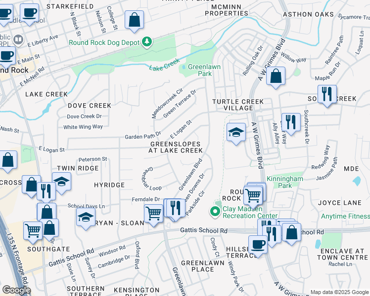 map of restaurants, bars, coffee shops, grocery stores, and more near 1506 Clearview Loop in Round Rock