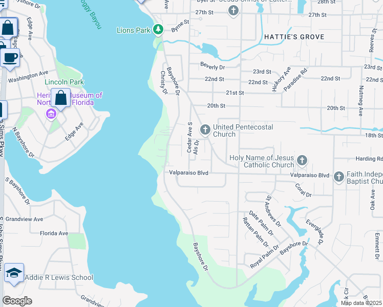 map of restaurants, bars, coffee shops, grocery stores, and more near 1312 Cedar Avenue South in Niceville