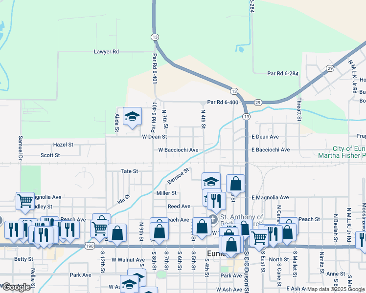 map of restaurants, bars, coffee shops, grocery stores, and more near 900 North 6th Street in Eunice