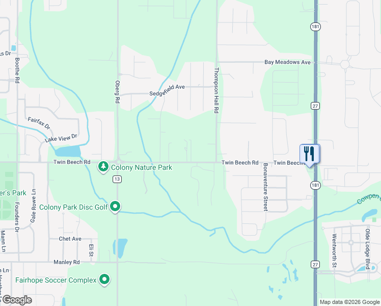 map of restaurants, bars, coffee shops, grocery stores, and more near 9379 Twin Beech Rd in Fairhope