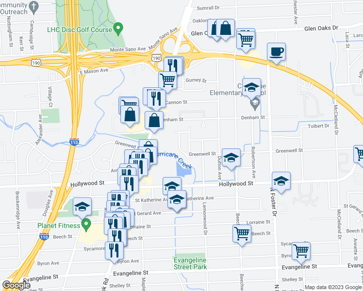map of restaurants, bars, coffee shops, grocery stores, and more near 4107 Greenwell Street in Baton Rouge