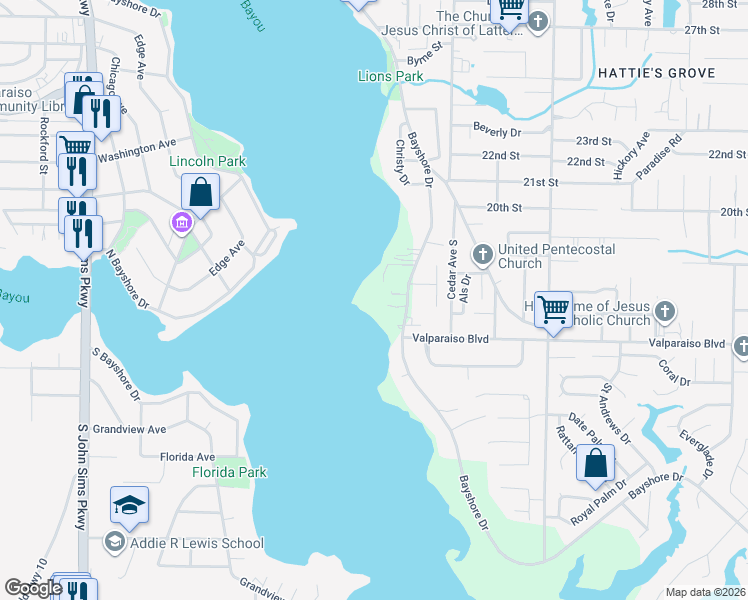 map of restaurants, bars, coffee shops, grocery stores, and more near 103 Sadler Court in Niceville