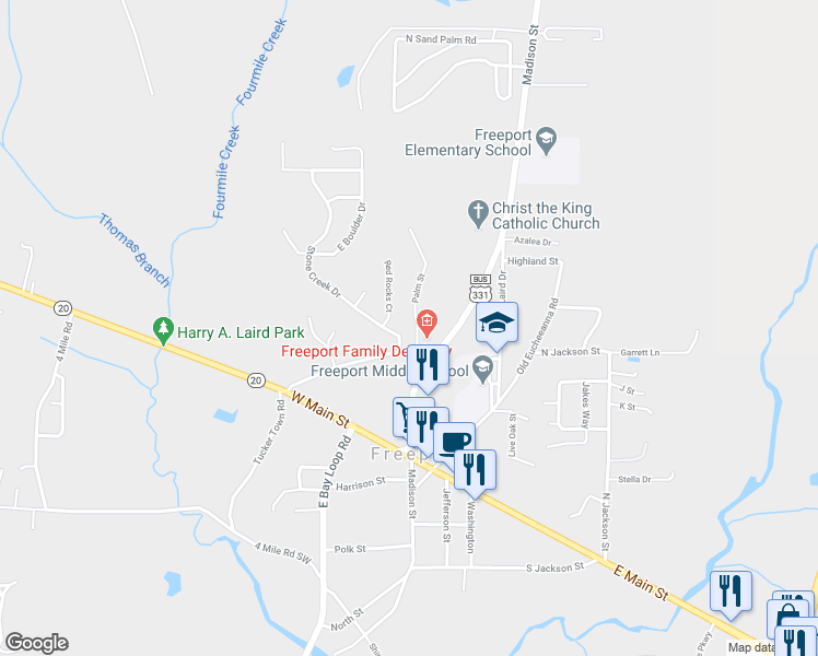 map of restaurants, bars, coffee shops, grocery stores, and more near 55 Palm Street in Freeport