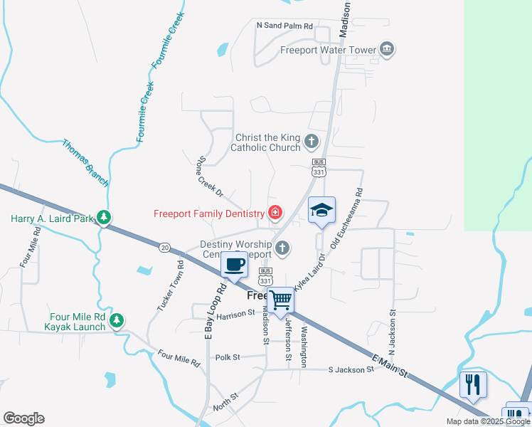 map of restaurants, bars, coffee shops, grocery stores, and more near 55 Palm Street in Freeport