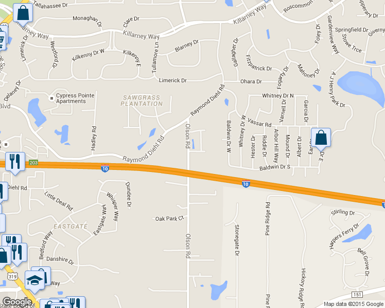 map of restaurants, bars, coffee shops, grocery stores, and more near 2909 Cayson Ridge in Tallahassee