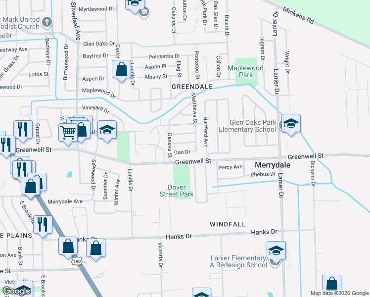 map of restaurants, bars, coffee shops, grocery stores, and more near 7405 Dan Drive in Baton Rouge